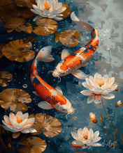 Afbeelding in Gallery-weergave laden, Diamond Painting - Vintage Koi Karper en Bloemen reeds ingelijst