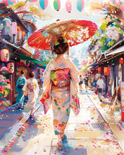 Afbeelding in Gallery-weergave laden, Diamond Painting - Yukata Meisje op de Feeststraat reeds ingelijst