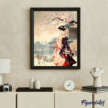 Afbeelding in Gallery-weergave laden, Diamond Painting - Vintage Winter Geisha Tafereel reeds ingelijst