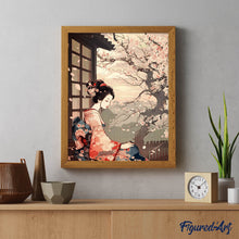 Afbeelding in Gallery-weergave laden, Diamond Painting - Vintage Kimono Dame en Sakura reeds ingelijst