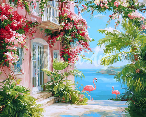 Diamond Painting - Roze villa aan het strand