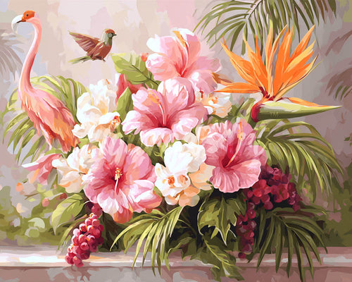 Diamond Painting - Hibiscus en flamingo