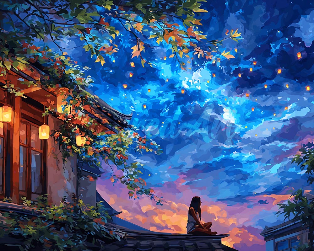 Diamond Painting - Lantaarn nachtzicht