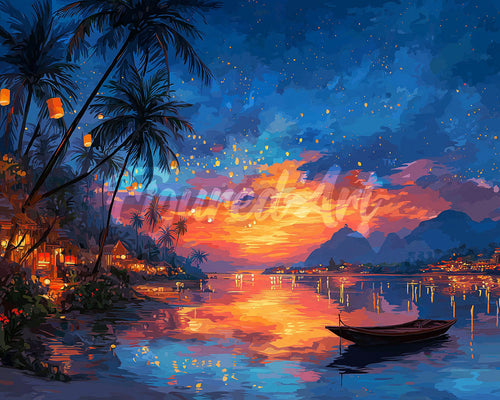Diamond Painting - Lantaarn strandzonsondergang