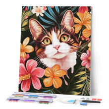 Afbeelding in Gallery-weergave laden, Diamond Painting - Kat met tropische bloemen