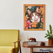 Afbeelding in Gallery-weergave laden, Diamond Painting - Kat met tropische bloemen