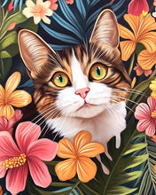 Afbeelding in Gallery-weergave laden, Diamond Painting - Kat met tropische bloemen