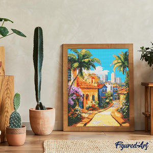 Diamond Painting - Tropisch heuvelstadje
