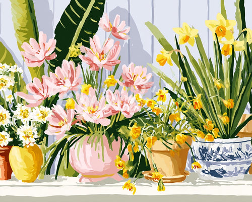 Diamond Painting - Pastelkleurige bloempotten