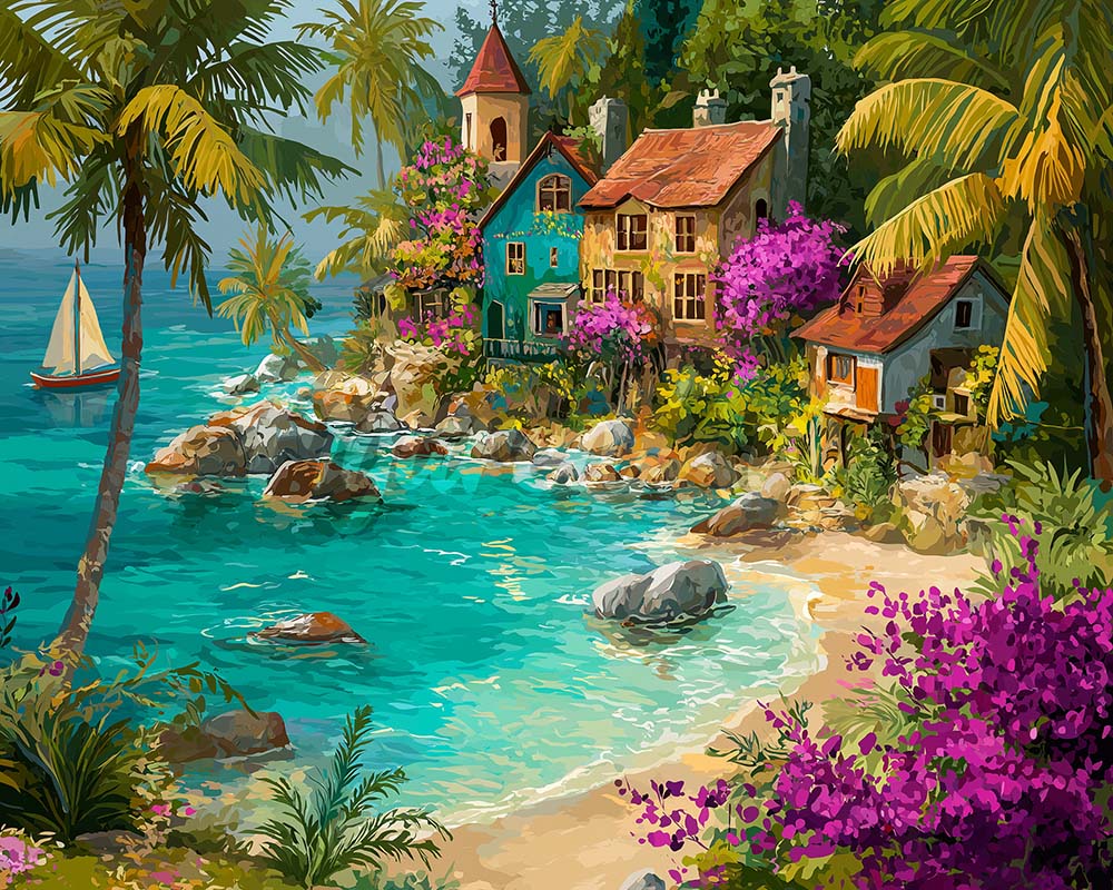 Diamond Painting - Tropisch Kustdorp