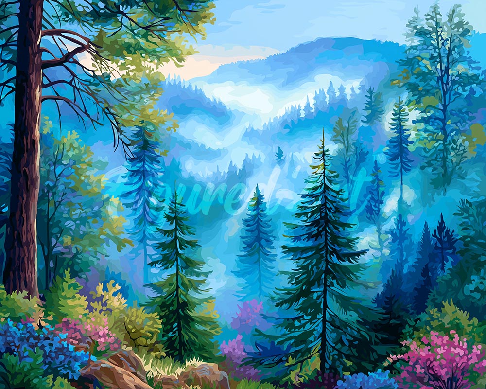 Diamond Painting - Mistige Dennenvallei