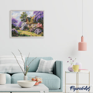 Diamond Painting - Huisje met Seringen-Tuin