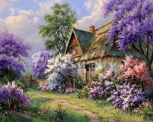 Diamond Painting - Huisje met Seringen-Tuin