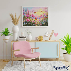 Diamond Painting - Zonsondergang tussen de Bloemen