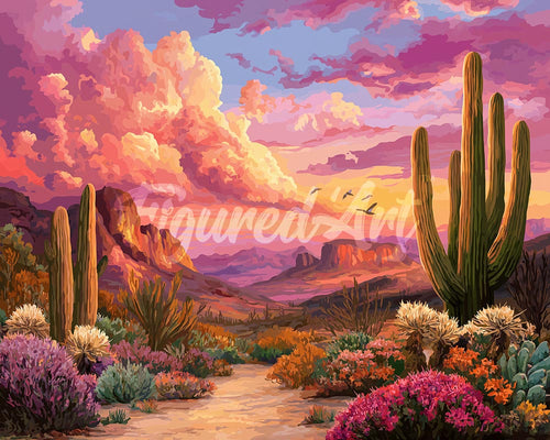 Diamond Painting - Cactusvallei bij Zonsondergang