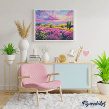 Afbeelding in Gallery-weergave laden, Diamond Painting - Lavendelheuvels bij Zonsondergang
