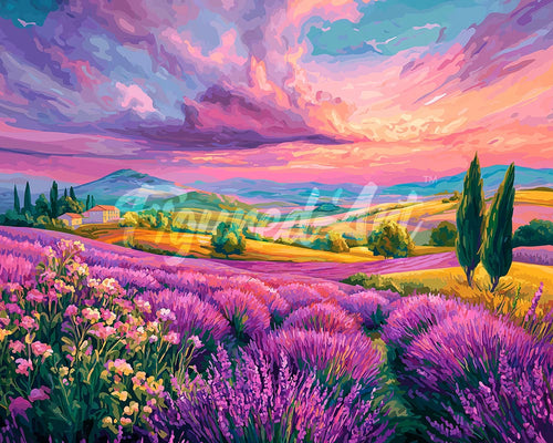 Diamond Painting - Lavendelheuvels bij Zonsondergang