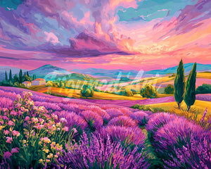 Diamond Painting - Lavendelheuvels bij Zonsondergang