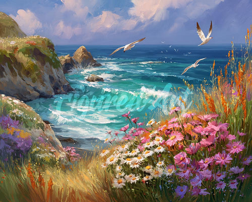 Diamond Painting - Bloeiend Uitzicht op Zee