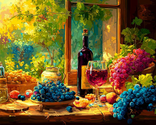 Diamond Painting - Wijnfles en Druiven
