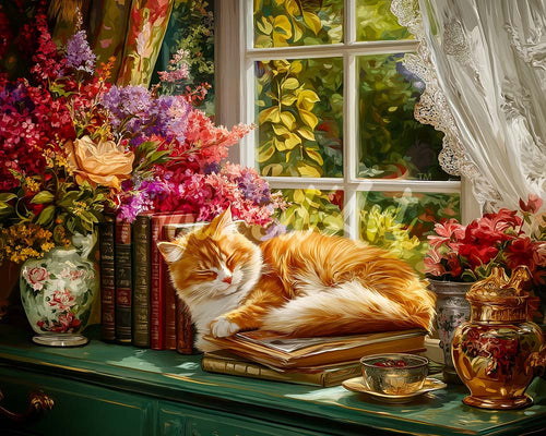 Diamond Painting - Gezellig Raam met Kat