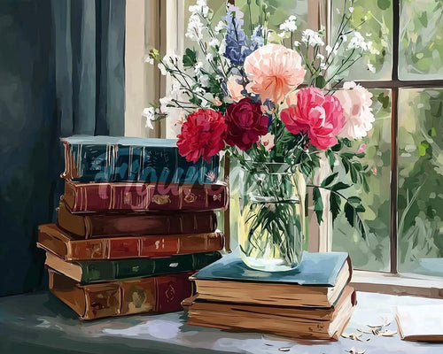 Diamond Painting - Oude Boeken en Bloemen