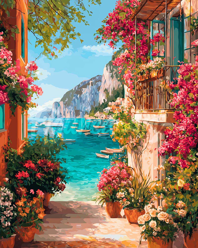 Diamond Painting - Uitzicht op de Italiaanse Rivièra