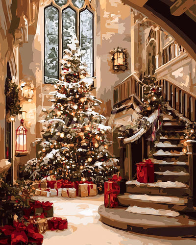 Diamond Painting - Grote Kerstzaal 40x50cm reeds ingelijst