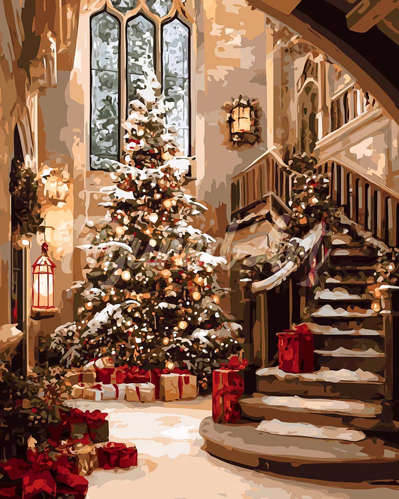 Diamond Painting - Grote Kerstzaal 40x50cm reeds ingelijst