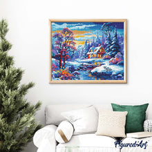 Afbeelding in Gallery-weergave laden, Diamond Painting - Winterhuisje aan de Rivier 40x50cm reeds ingelijst