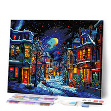 Afbeelding in Gallery-weergave laden, Diamond Painting - Halve Maan in de Winter 40x50cm reeds ingelijst