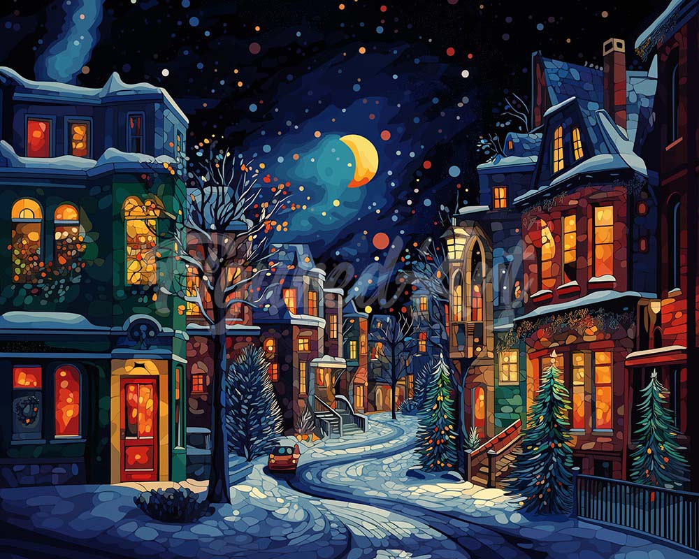 Diamond Painting - Halve Maan in de Winter 40x50cm reeds ingelijst