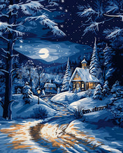Afbeelding in Gallery-weergave laden, Diamond Painting - Winterhuisje bij Maanlicht