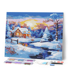 Afbeelding in Gallery-weergave laden, Diamond Painting - Winterhuisje bij Zonsondergang