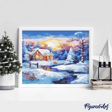 Afbeelding in Gallery-weergave laden, Diamond Painting - Winterhuisje bij Zonsondergang