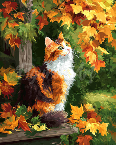 Diamond Painting - Lapjeskat in de herfst