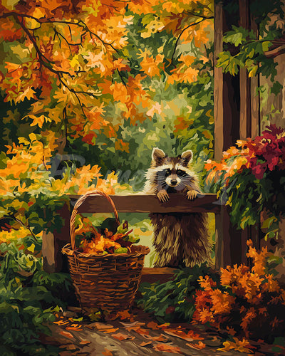 Diamond Painting - Schattige wasbeer in de herfst