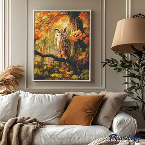 Diamond Painting - Uil tussen gouden bladeren