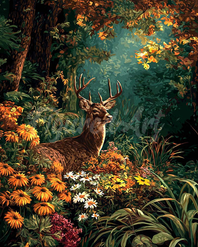Diamond Painting - Hert tussen herfstbloemen