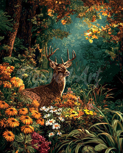 Diamond Painting - Hert tussen herfstbloemen