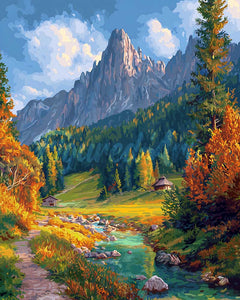 Diamond Painting - Herfststroom in de Alpen