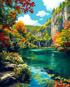 Diamond Painting - Smaragdmeer in de herfst