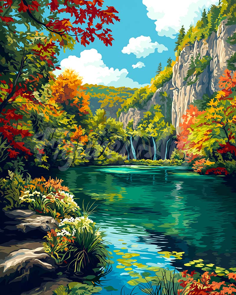 Diamond Painting - Smaragdmeer in de herfst