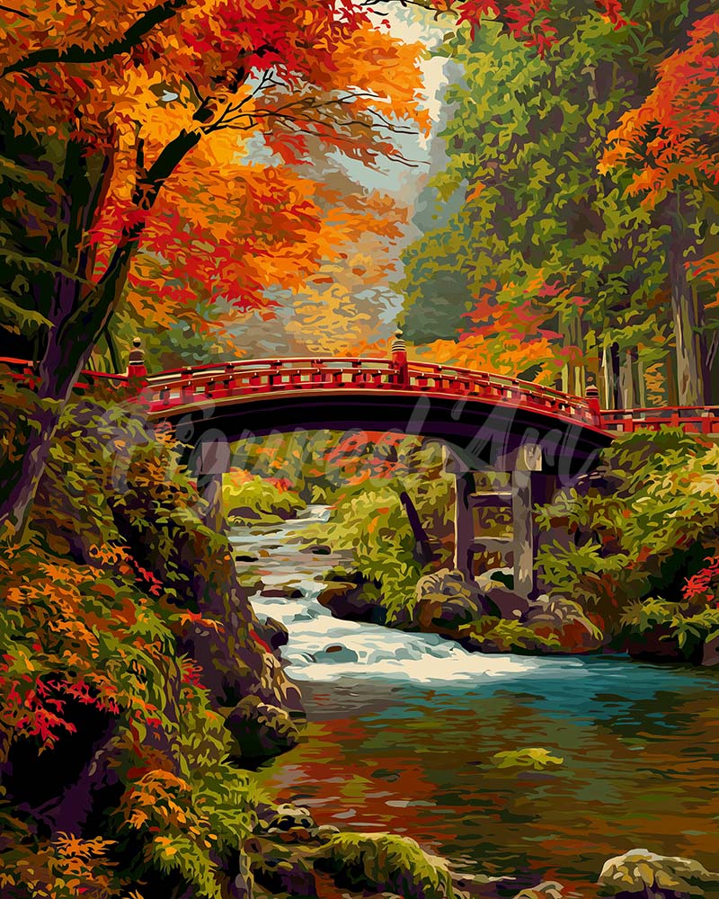 Diamond Painting - Rode brug in Japan in de herfst