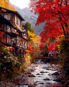 Diamond Painting - Herfstdorp in Nikkō Japan