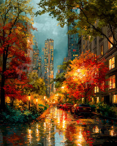 Diamond Painting - Stadslichten in de herfst
