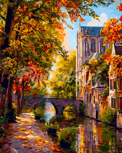 Diamond Painting - Rivierdorp in de herfst