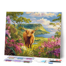 Afbeelding in Gallery-weergave laden, Diamond Painting - Schotse Hooglander in de lentevallei