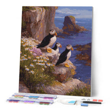 Afbeelding in Gallery-weergave laden, Diamond Painting - Papegaaiduiker zonsondergang kliffen