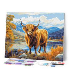 Afbeelding in Gallery-weergave laden, Diamond Painting - Schotse Hooglander aan de gouden oever